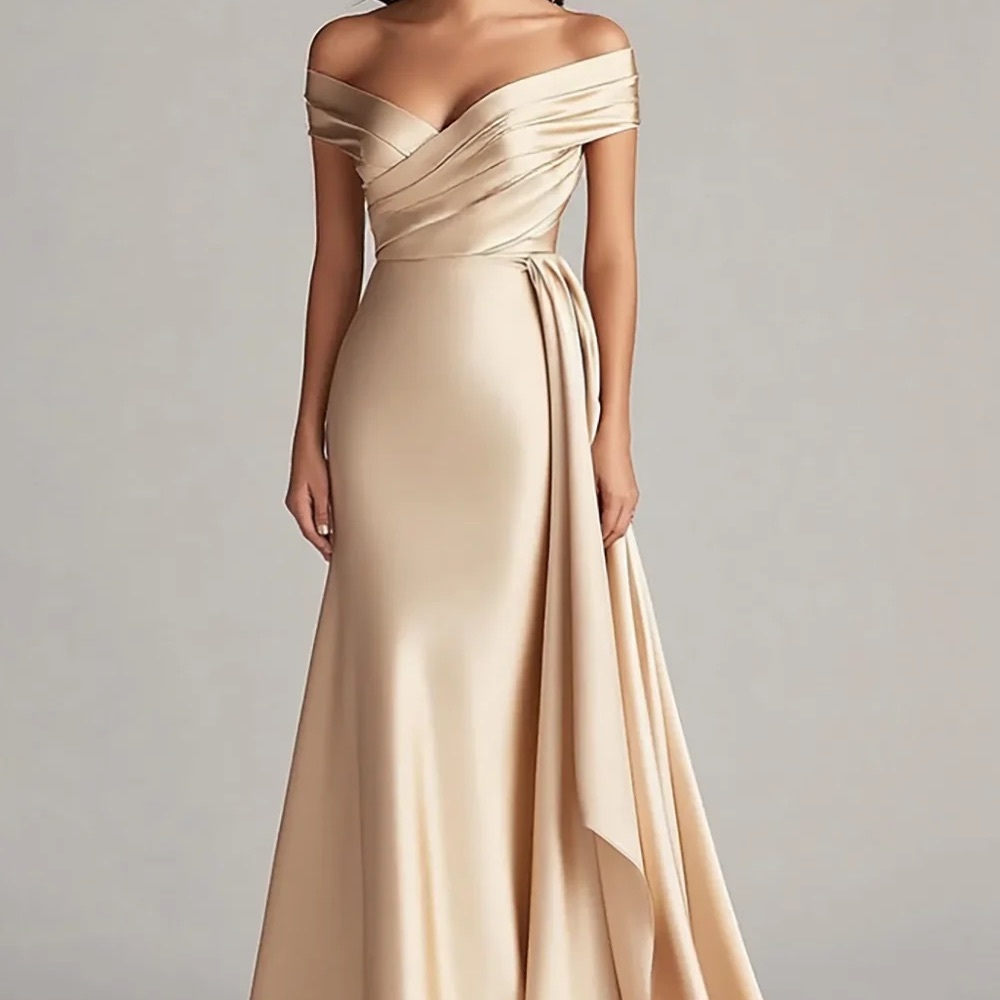 Elegant Off-Shoulder Cream Evening Gown